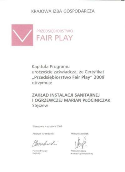 Certyfikat Fair play  2009